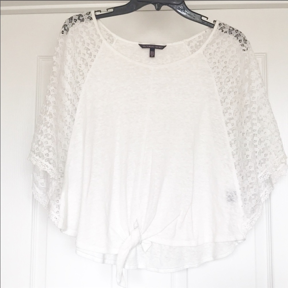 Used Victoria’s Secret White Crop Lace Sleeve Tee